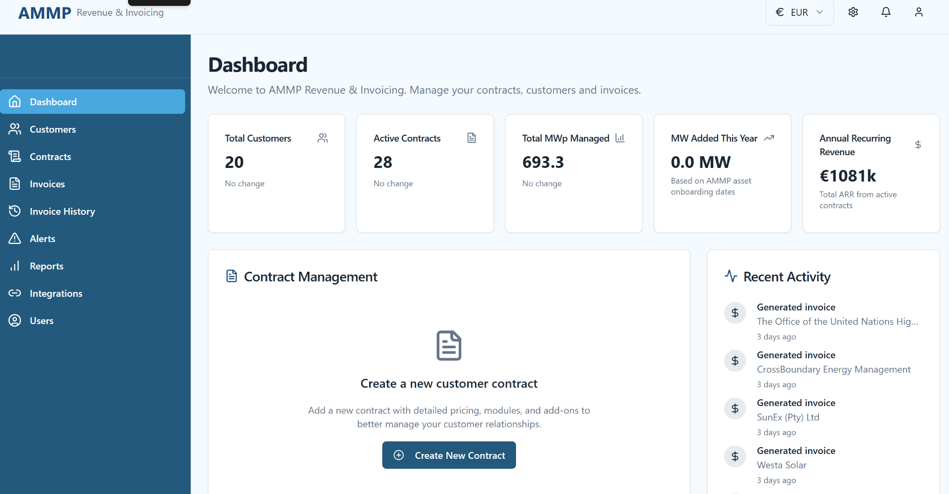 AMMP Dashboard - Invoice generation